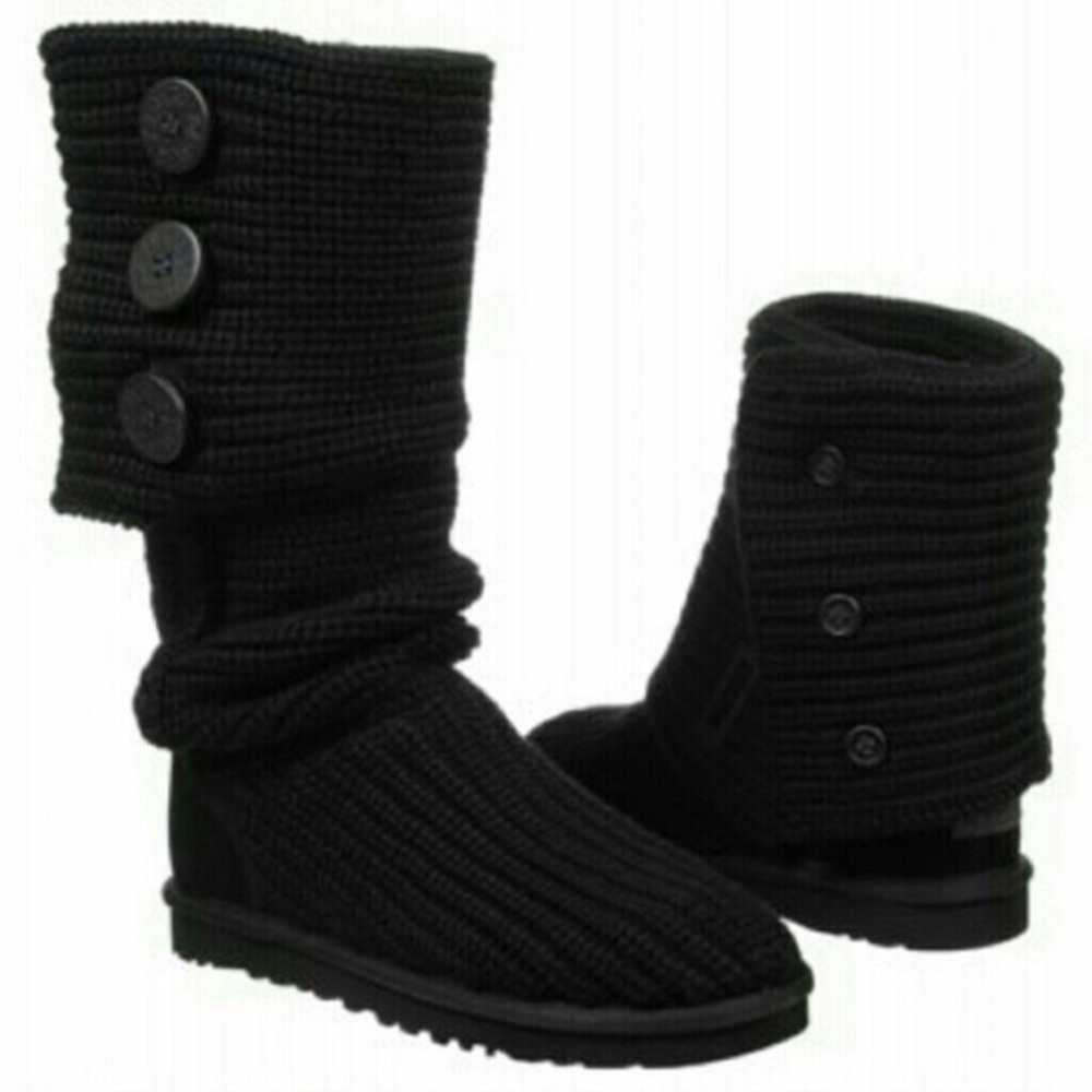 Black Knit High Ugg Boots With Side Buttons